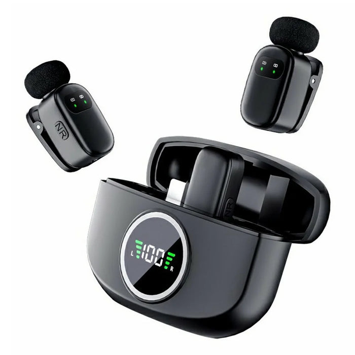 K21 Wireless Lavalier Microphone Set with iP Receiver, Noise Reduction Mini Mic for Smartphone Video Recording / Live Streaming / Vlogging - Black - 1