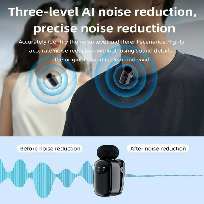 K21 Wireless Lavalier Microphone Set with iP Receiver, Noise Reduction Mini Mic for Smartphone Video Recording / Live Streaming / Vlogging - Black - 3