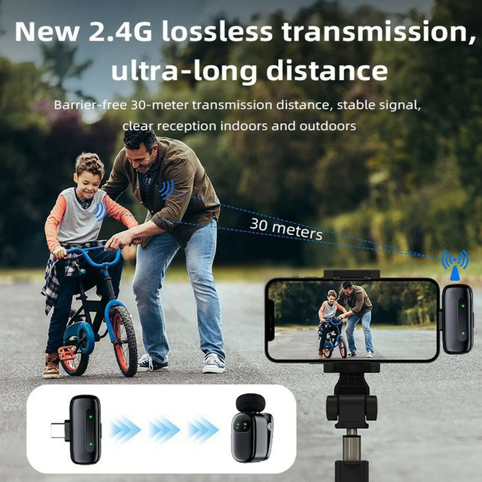 K21 Wireless Lavalier Microphone Set with iP Receiver, Noise Reduction Mini Mic for Smartphone Video Recording / Live Streaming / Vlogging - Black - 5