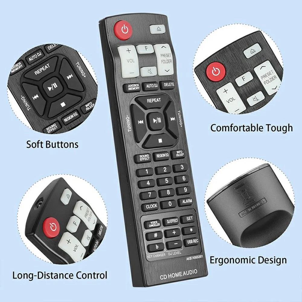 AKB74955301 For LG Audio Player Remote Control Infrared Universal CD Home Audio System Controller - Black - 5