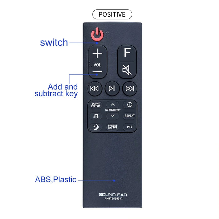 AKB75595342 For LG Sound Bar Infrared Remote Control Replacement Direct Use No Setting Required Controller - Black - 5