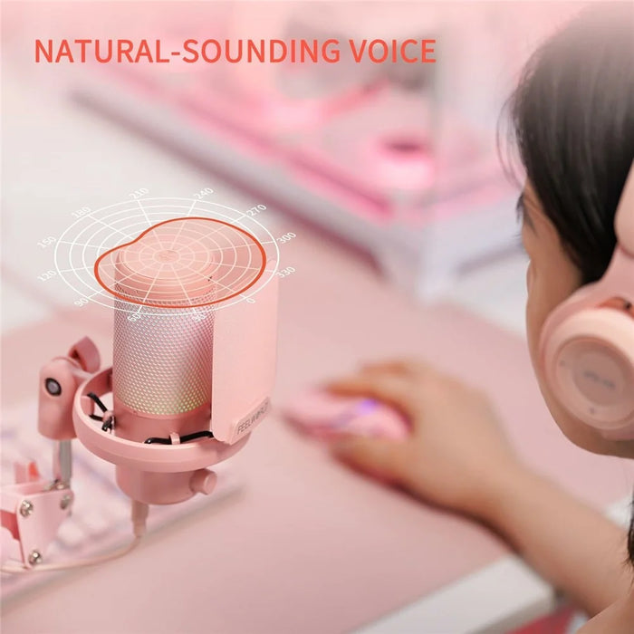 FEELWORLD VM1-AS-P USB Gaming Microphone Noise Cancellation RGB Light Condenser Mic with Boom Arm Stand - Pink - 2