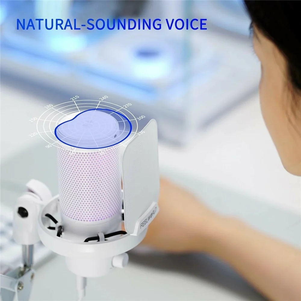 FEELWORLD VM1-AS-W USB Gaming Microphone Noise Reduction RGB Lighting Mic for Live Streaming - White - 3