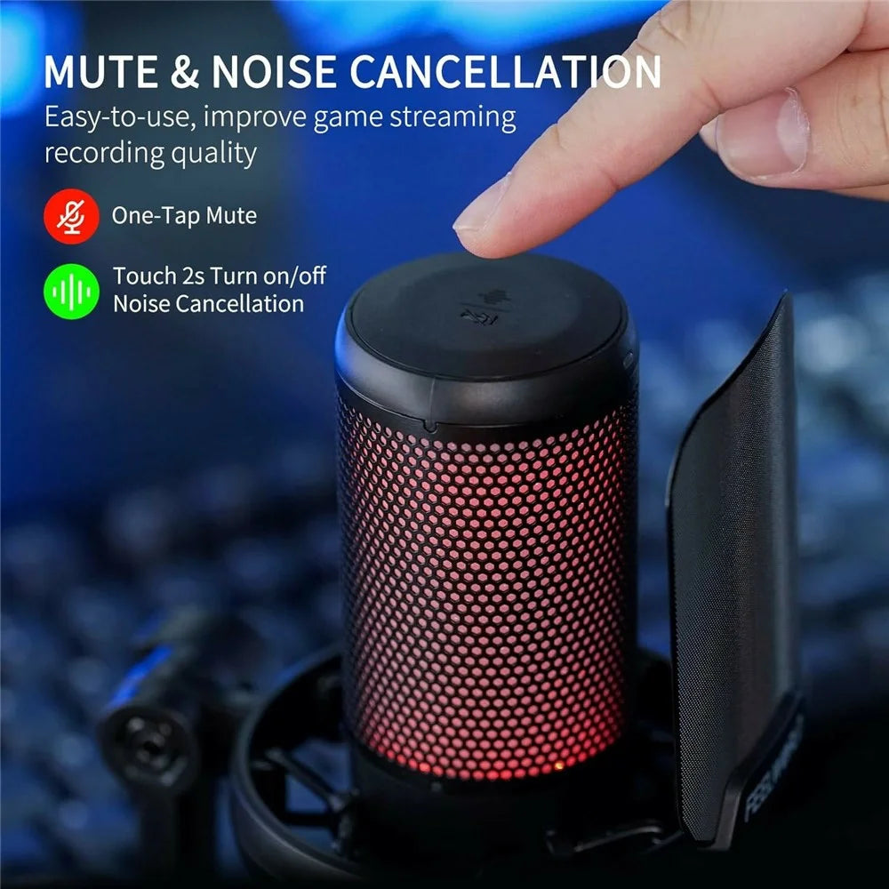 FEELWORLD VM1-XS USB Gaming Microphone Condenser Cardioid Pickup Mic with RGB Light Desktop Stand - Black - 6