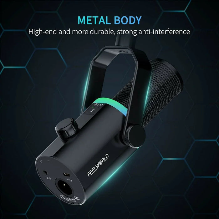 FEELWORLD PM1 Dynamic Microphone XLR / USB Podcast Gaming Streaming Recording Mic with RGB Lighting - Black - 5