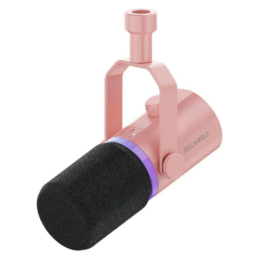 FEELWORLD PM1-P Dynamic Microphone XLR / USB Podcast Gaming Streaming Recording Mic with RGB Lighting - Pink - 1
