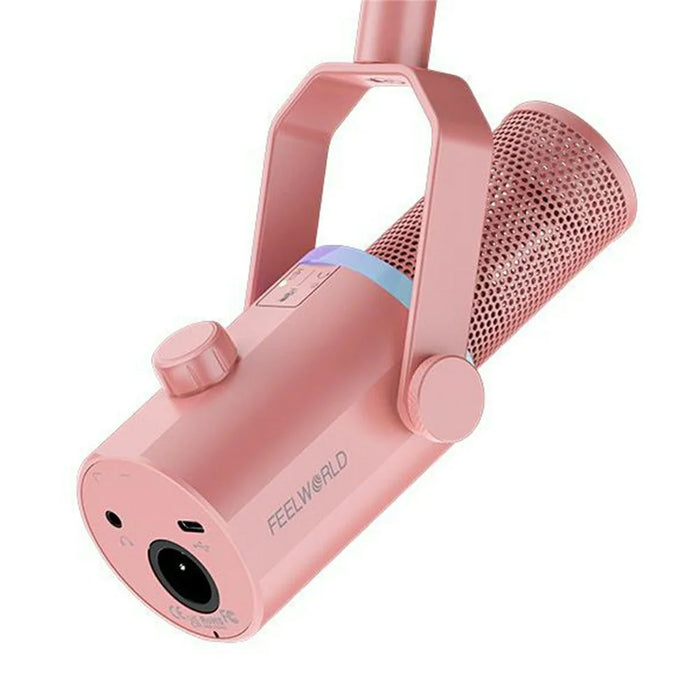 FEELWORLD PM1-P Dynamic Microphone XLR / USB Podcast Gaming Streaming Recording Mic with RGB Lighting - Pink - 2