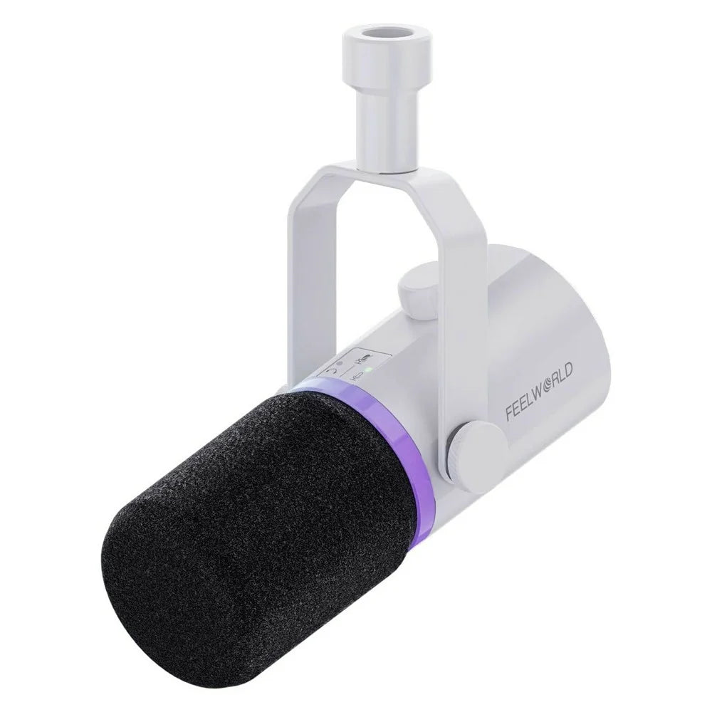 FEELWORLD PM1-W Dynamic Microphone XLR / USB Podcast Gaming Streaming Recording Mic with RGB Lighting - White - 1