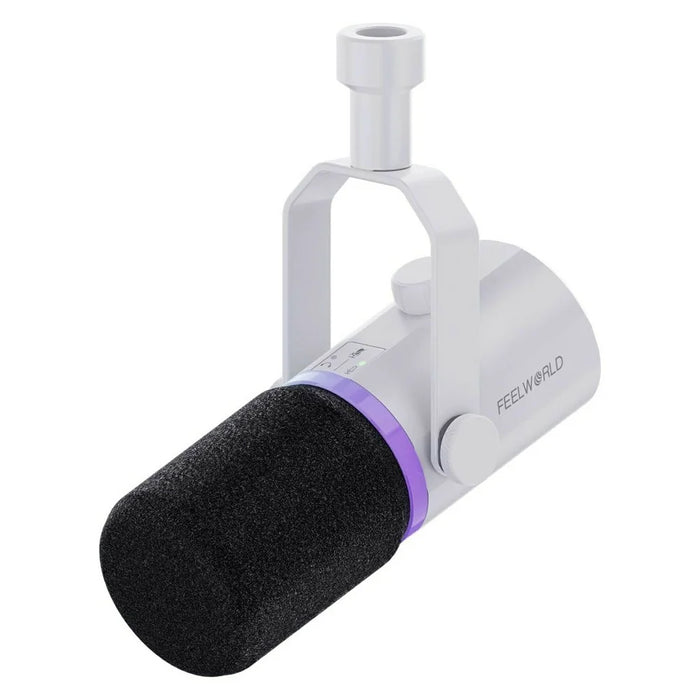 FEELWORLD PM1-W Dynamic Microphone XLR / USB Podcast Gaming Streaming Recording Mic with RGB Lighting - White - 1