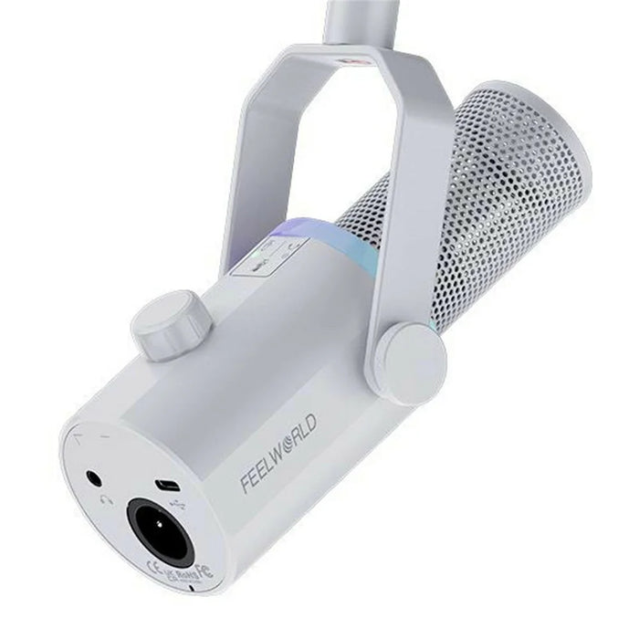 FEELWORLD PM1-W Dynamic Microphone XLR / USB Podcast Gaming Streaming Recording Mic with RGB Lighting - White - 2