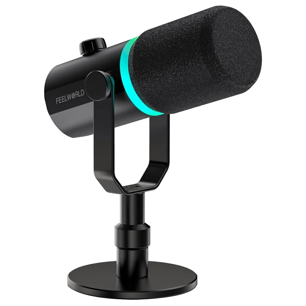 FEELWORLD PM1-XS Dynamic Microphone with Stand XLR  /  USB Dual Output Desktop Mic for Recording  /  Gaming  /  Streaming - Black - 1