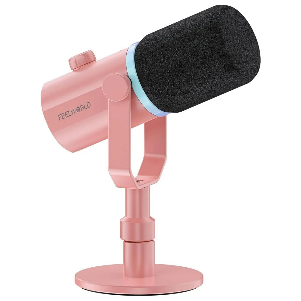 FEELWORLD PM1-XS-P RGB Lighting Dynamic Microphone XLR  /  USB Dual Output Desktop Mic with 3.5mm Headphone Jack - Pink - 1