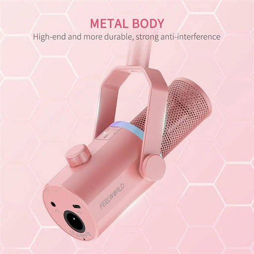 FEELWORLD PM1-XS-P RGB Lighting Dynamic Microphone XLR  /  USB Dual Output Desktop Mic with 3.5mm Headphone Jack - Pink - 2