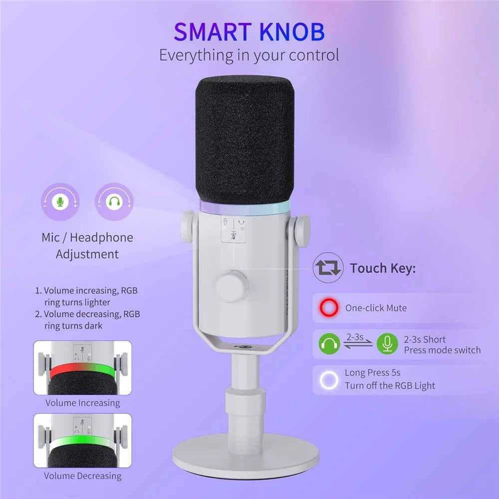 FEELWORLD PM1-XS-W XLR  /  USB Dual Output Desktop Mic for Recording  /  Gaming  /  Streaming Professional Dynamic Microphone - White - 7