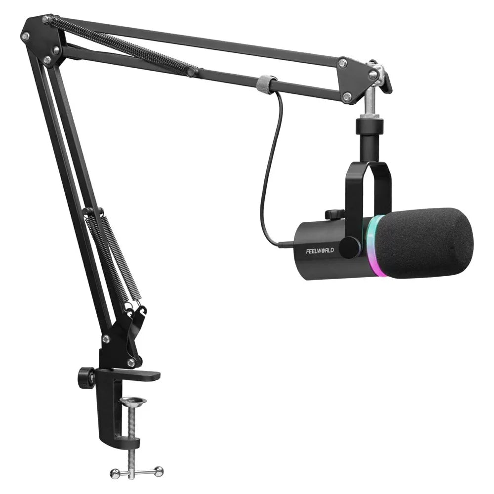 FEELWORLD PM1-AS Dynamic Microphone with Boom Arm Stand XLR / USB Dual Output for Podcast Recording / Gaming / Live Streaming - Black - 1