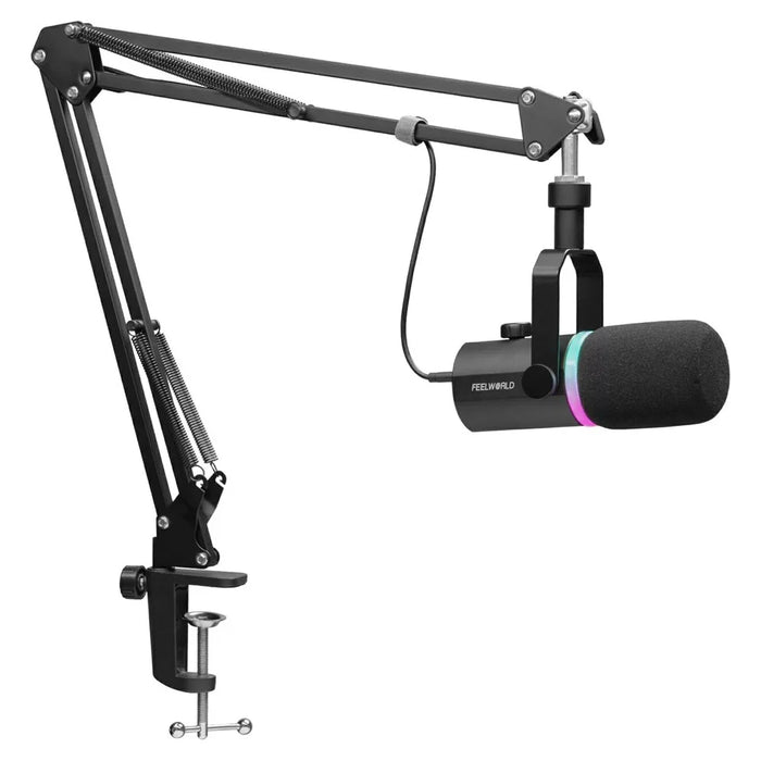 FEELWORLD PM1-AS Dynamic Microphone with Boom Arm Stand XLR / USB Dual Output for Podcast Recording / Gaming / Live Streaming - Black - 1