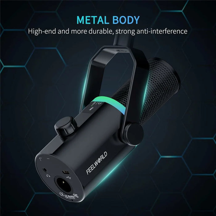 FEELWORLD PM1-AS Dynamic Microphone with Boom Arm Stand XLR / USB Dual Output for Podcast Recording / Gaming / Live Streaming - Black - 4