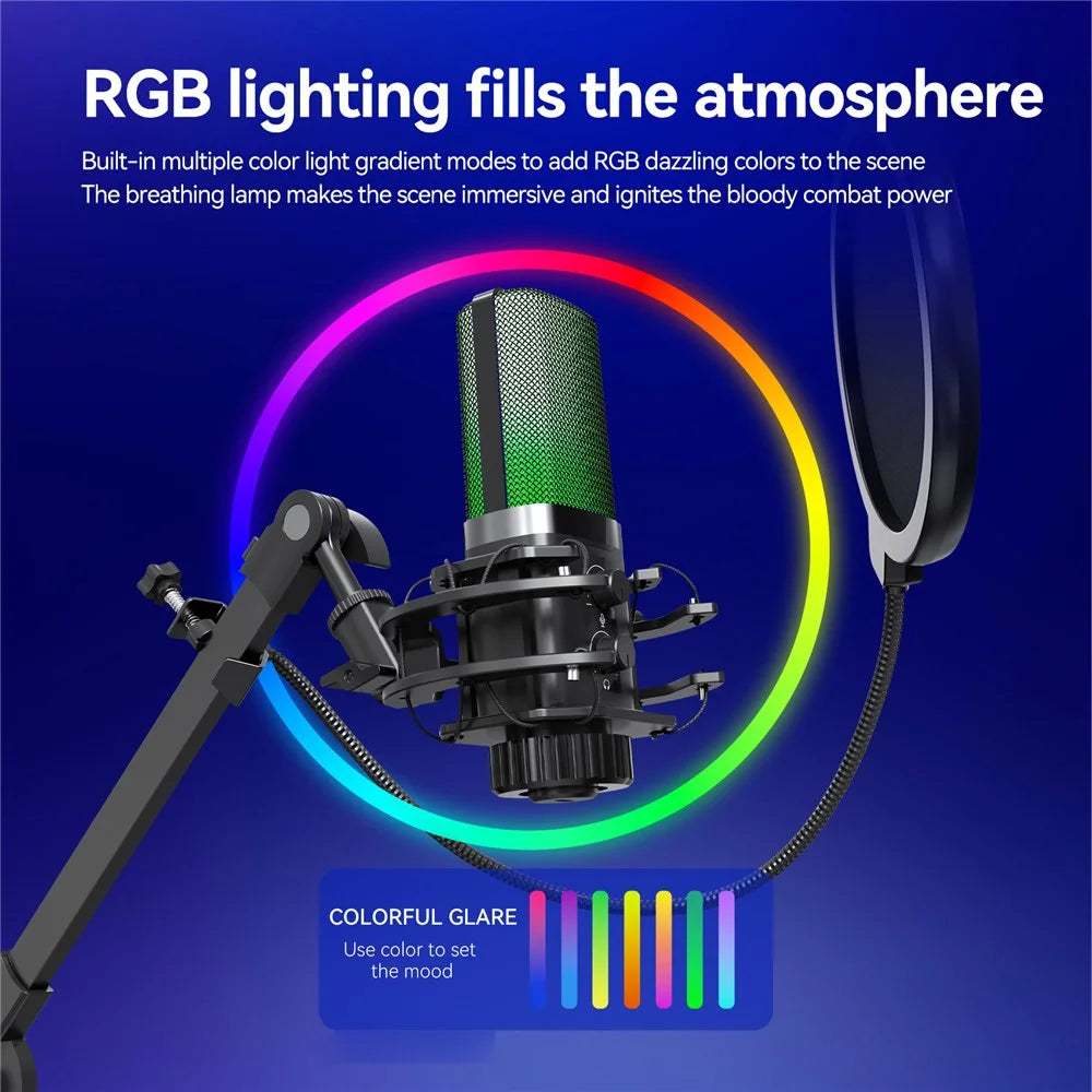 YANMAI X3R RGB Lighting Desktop Microphone Noise Cancelling Capacitor Microphone for Live Streaming / Recording - Black - 7