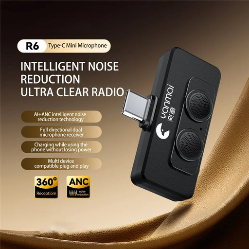 YANMAI R6 Type-C Mini Microphone Plug and Play AI + ANC Smart Noise Reduction Mic for Vlogging / Recording - Black - 2