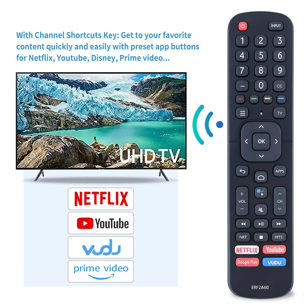 ERF2A60 For Hisense 4K Remote Control Replacement ABS Controller, No Voice Function - Black - 4