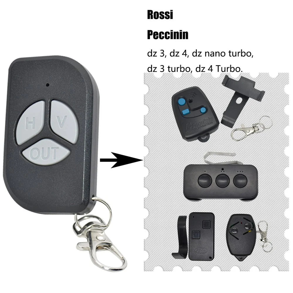 For Rossi & Peccinin DZ 3  /  DZ 4  /  DZ Nano Turbo  /  DZ 3 Turbo  /  DZ 4 Turbo 433MHz Garage Door Remote Control Rolling Code 3 Button 50-100M Range Remote Controller Transmitter - Black - 3