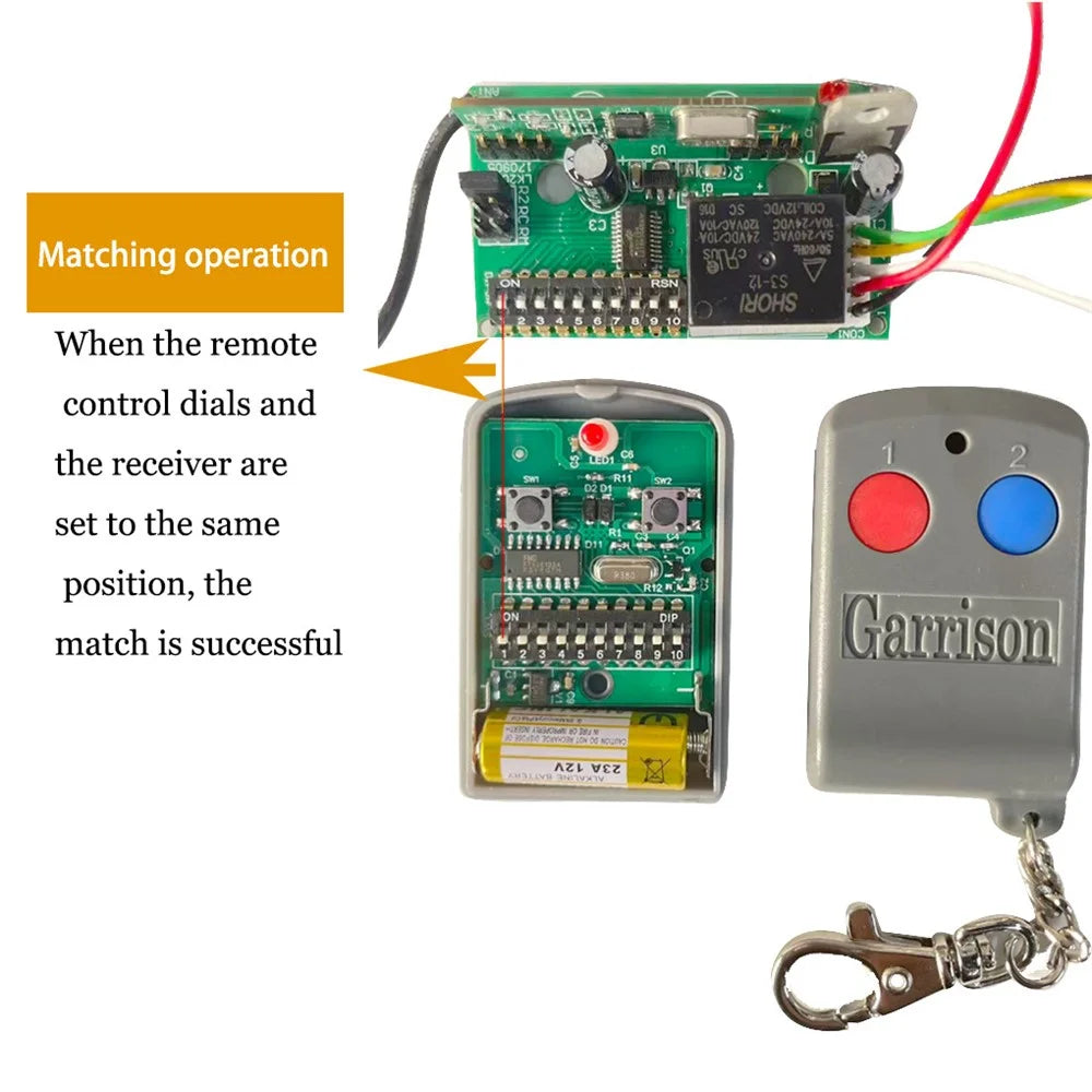 For Garrison Garage Door Automatic Gate Remote Control 433MHz 2-Button Wireless Transmitter Opener Controller - Grey - 4
