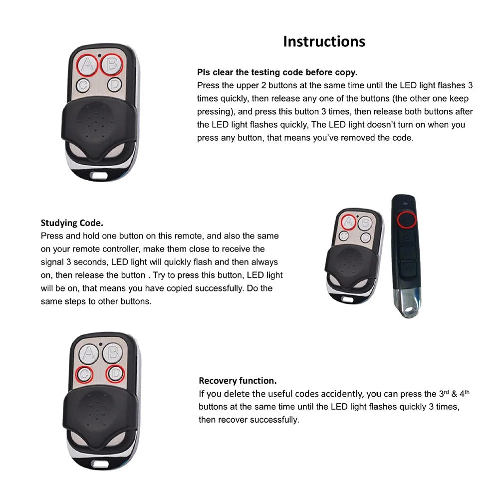 433MHz Universal Remote Control 4 Button Metal Wireless Copy Garage Door Remote Controller for Gate Opener Rolling Door - 6
