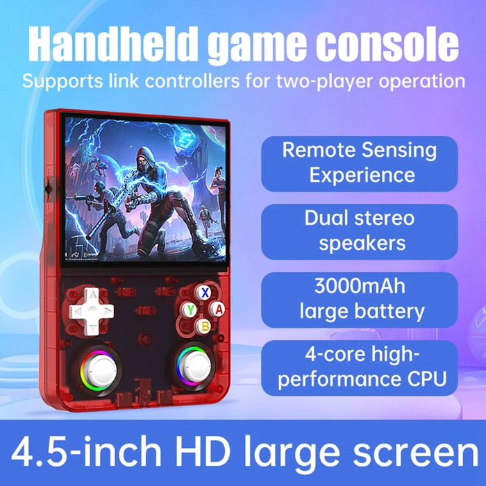 R36ultra X Handheld Game Console with 32GB TF Card Dual 3D Joysticks 4.5 Inch IPS Screen Gamepad with RGB Light - Red - 2
