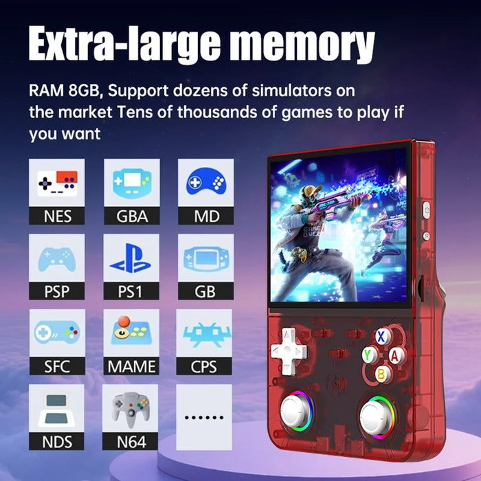 R36ultra X Handheld Game Console with 32GB TF Card Dual 3D Joysticks 4.5 Inch IPS Screen Gamepad with RGB Light - Red - 3