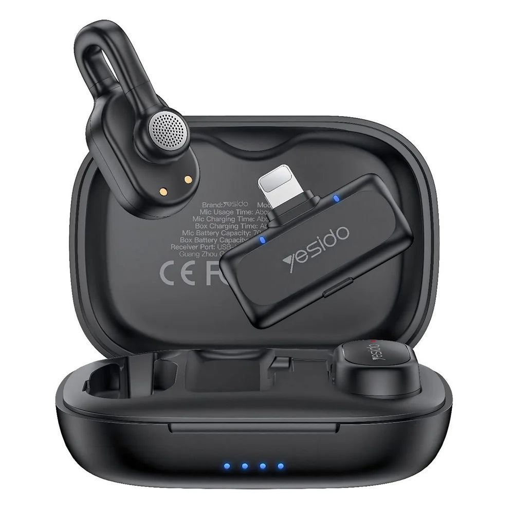 YESIDO KR24 iP Plug Hidden Wireless Lavalier Microphone AI Noise Cancelling Lapel Mic, 2 Mic + 1 Receiver - Black - 1