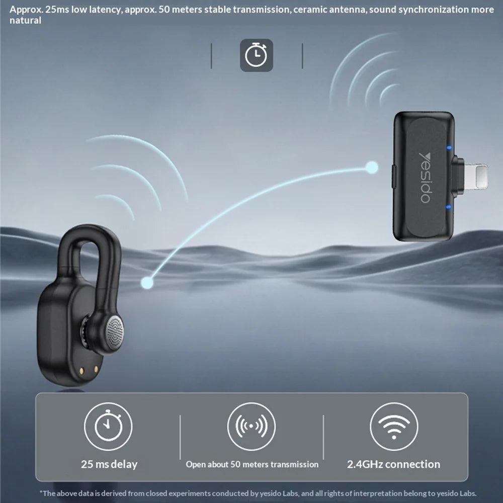 YESIDO KR24 iP Plug Hidden Wireless Lavalier Microphone AI Noise Cancelling Lapel Mic, 2 Mic + 1 Receiver - Black - 7
