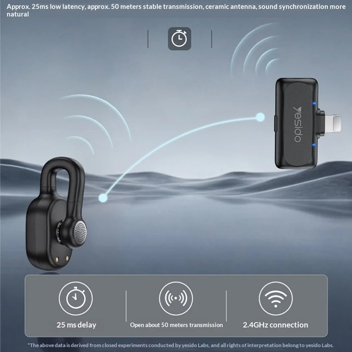 YESIDO KR24 iP Plug Hidden Wireless Lavalier Microphone AI Noise Cancelling Lapel Mic, 2 Mic + 1 Receiver - Black - 7