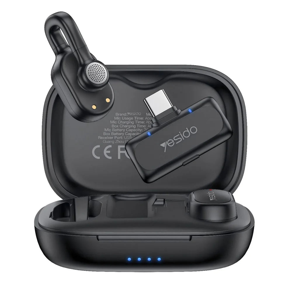 YESIDO KR25 Type-C Plug Hidden Wireless Lavalier Microphone AI Noise Cancelling Lapel Mic, 2 Mic + 1 Receiver - Black - 1