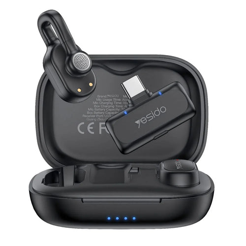 YESIDO KR25 Type-C Plug Hidden Wireless Lavalier Microphone AI Noise Cancelling Lapel Mic, 2 Mic + 1 Receiver - Black - 1