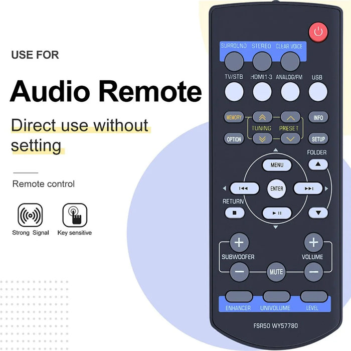 FSR50 WY57780 For Yamaha Soundbar Ergonomic Remote Control 8m Range Infrared Wireless Controller - 2