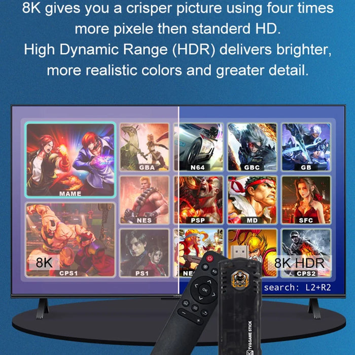 X8 64GB Dual System TV Game Stick Retro Gaming Console with 8K Output and 2.4G Wireless Controllers - Black - 5