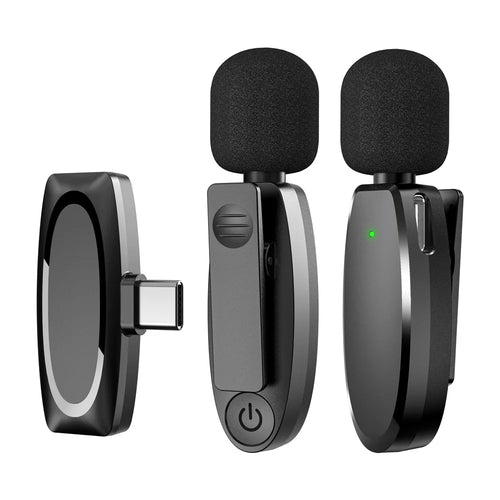 AP004 2Pcs Wireless Lavalier Microphone with Type-C Receiver Clip-on Mic for Phone Live Streaming Recording - Black - 1