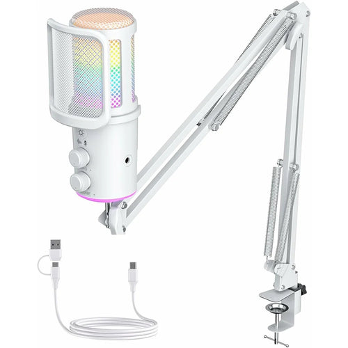 ONIKUMA M530 USB Condenser Microphone RGB Gaming Mic with Noise Reduction for Streaming - White - 1