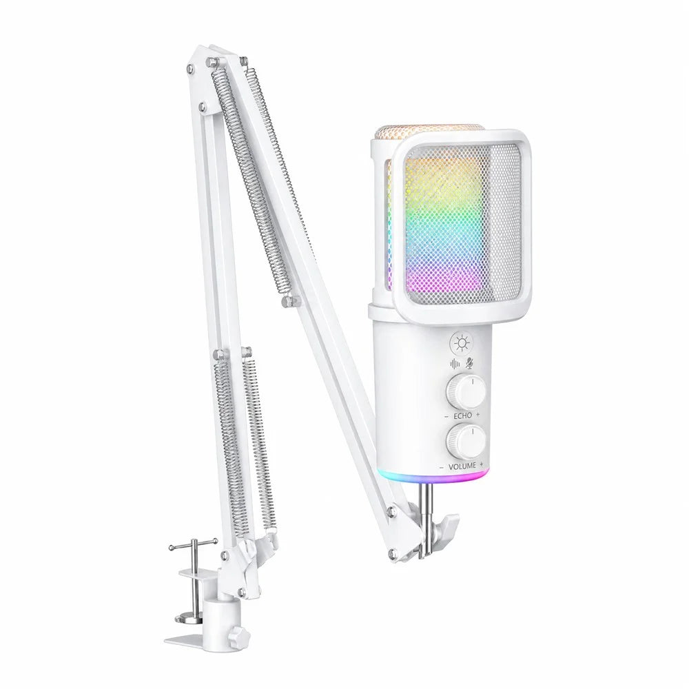 ONIKUMA M530 USB Condenser Microphone RGB Gaming Mic with Noise Reduction for Streaming - White - 2