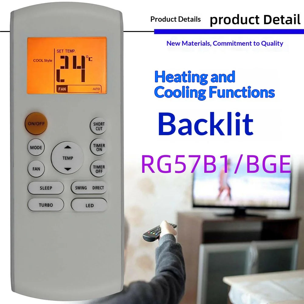 RG57B1-BGE Remote Control with Backlit for Midea Air Conditioner LCD Display IR Controller - 2