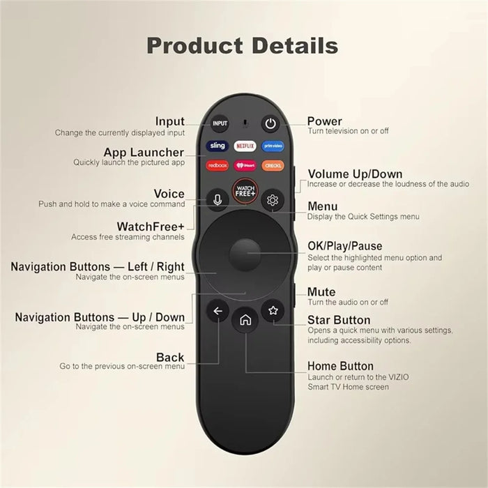 XRT270 For VIZIO Smart TV Voice Remote Control Ergonomic Handheld Controller - Style 1 - 6
