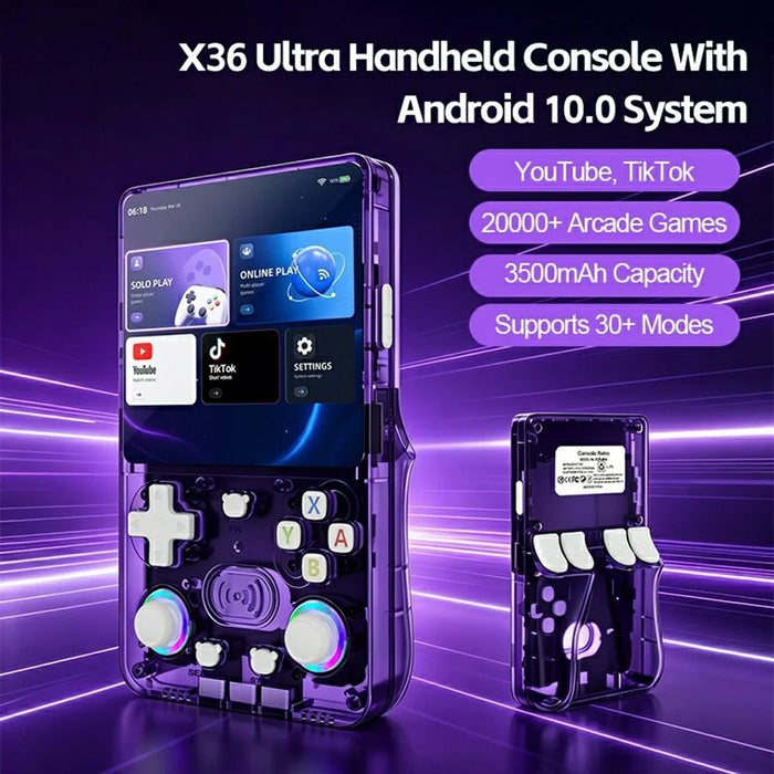 X3 Ultra Handheld Game Console 4.2 Inch IPS Screen Retro Classic Gamepad, 1+8GB - Transparent Purple - 2