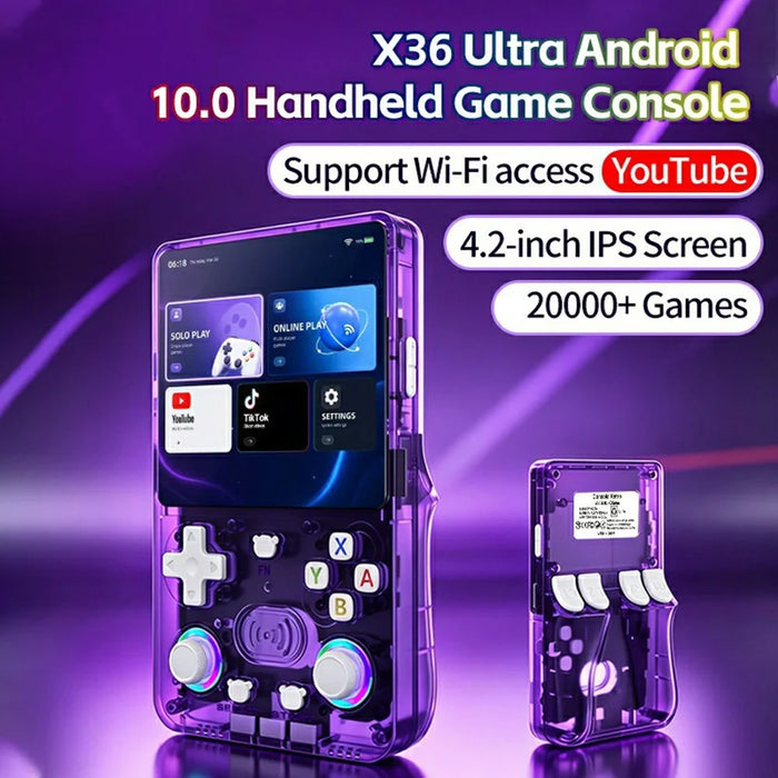 X3 Ultra Handheld Game Console 4.2 Inch IPS Screen Retro Classic Gamepad, 1+8GB - Transparent Purple - 4