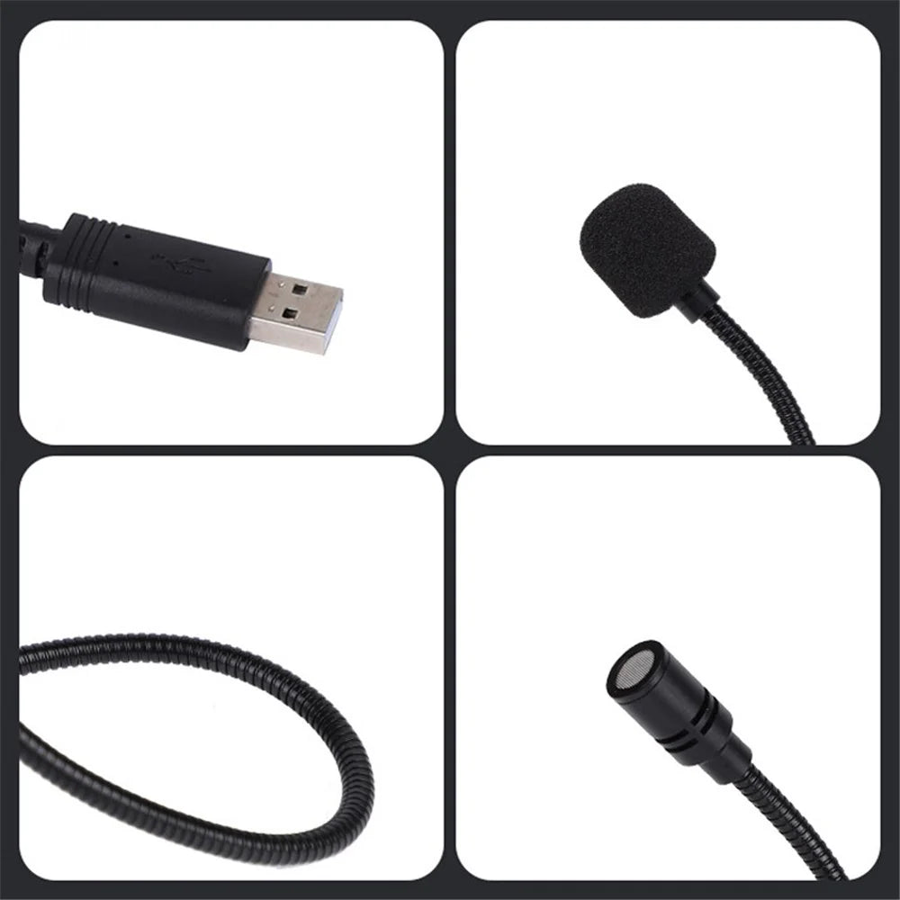 HY-302 Mini USB Microphone for Laptop and Desktop Computer PC Condenser Mic with Gooseneck - Black - 3