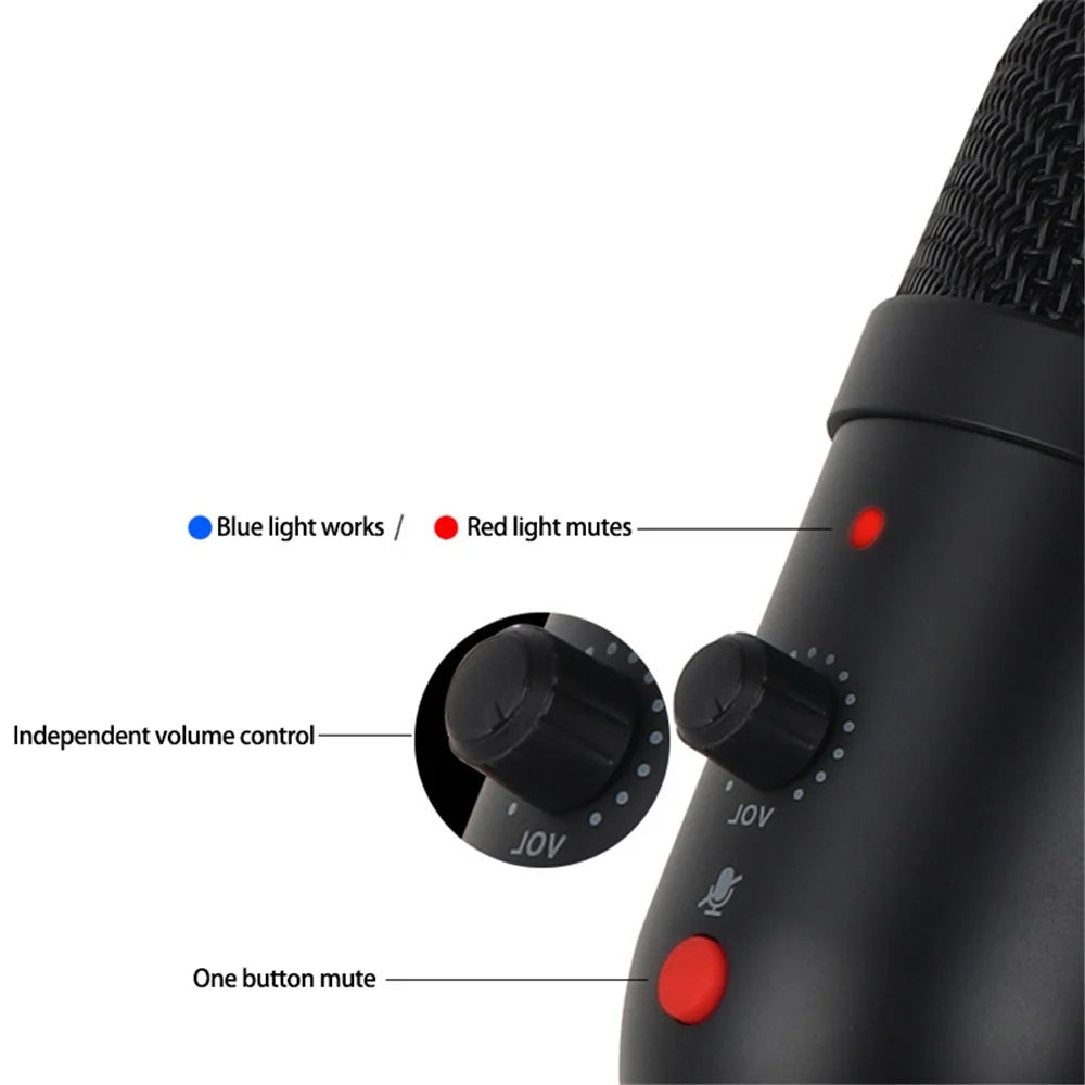 USB Condenser Microphone Cardiod Pickup Studio Recording Mic for PC Computer Streaming with Volume Control / One Key Mute - 6