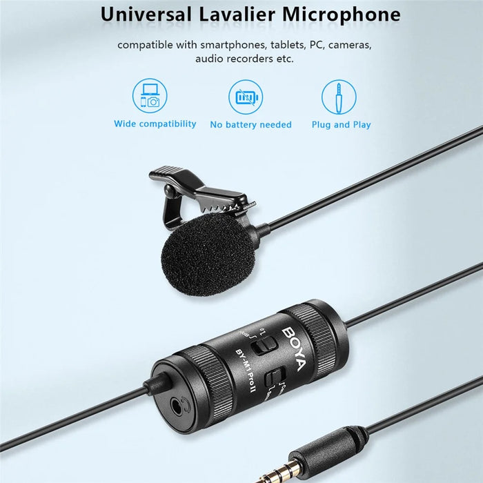 BOYA BY-M1 Pro II Clip-on Microphone Omni-directional Condenser Mic 3.5mm TRRS Plug with 6m Cable for Smartphone Camera Camcorder - 3