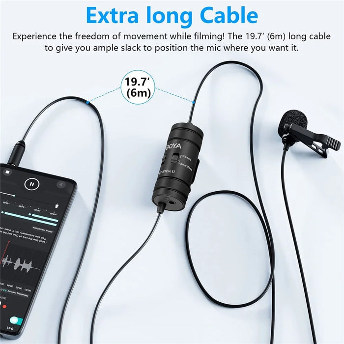 BOYA BY-M1 Pro II Clip-on Microphone Omni-directional Condenser Mic 3.5mm TRRS Plug with 6m Cable for Smartphone Camera Camcorder - 4
