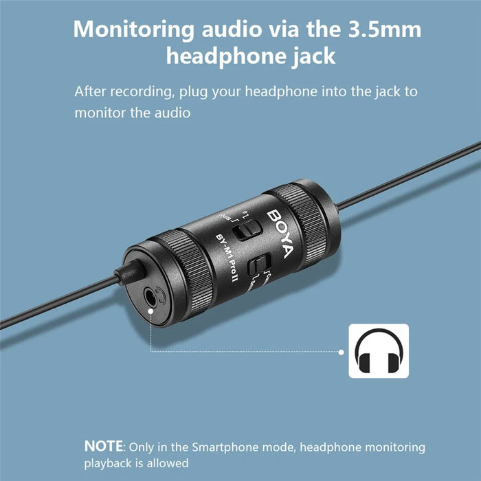 BOYA BY-M1 Pro II Clip-on Microphone Omni-directional Condenser Mic 3.5mm TRRS Plug with 6m Cable for Smartphone Camera Camcorder - 7