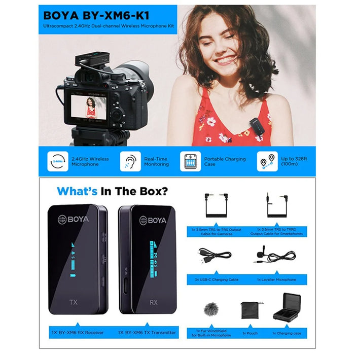 BOYA BY-XM6-K1 Mini Wireless Lavalier Microphone Video Recording Lapel Clip Mic with Charging Case - 5