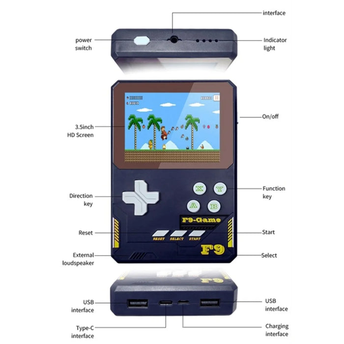 F9 Kids Handheld Game Console 3.5-Inch LCD Screen Retro Handheld Video Game Gift Supports Two Players - Deep Pink - 7